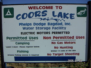 Bagdad, Arizona, run -- Coors Lake sign