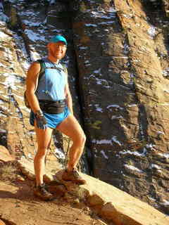 Zion National Park - Observation Point hike - Adam putting on crampons
