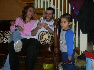 Gaby's fourth birthday -- Ivan, Gaby, Jenny, trains