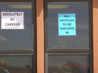 'Absolutely No Cameras' sign at Grand Canyon West