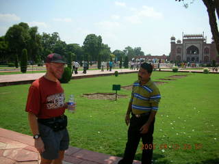 62 69e. Taj Mahal entrance in distance, lawn, Adam