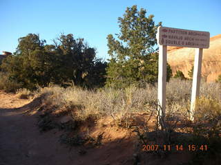 221 6be. Arches National Park - Devils Garden hike - sign