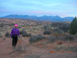 257 6bh. Arches National Park - sunset at Petrified Sand Dunes - Adam (tripod)