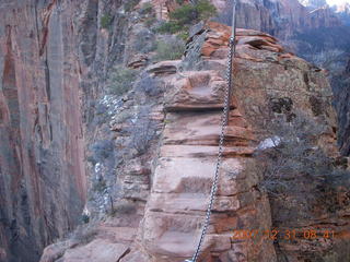 51 6cx. Zion National Park - sunrise Angels Landing hike - chains - chains - narrow part
