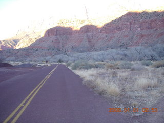 40 6d1. Zion National Park - sunrise Watchman hike - road crossing