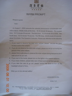 99 6l1. eclipse - Jiuquan - hotel eclipse notes