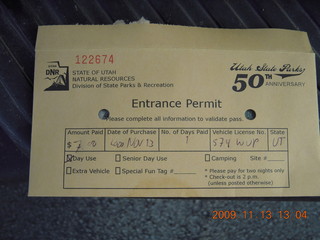 200 71d. Goblin Valley State Park - pay envelope