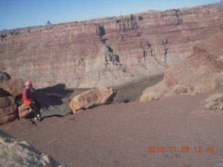 130 7ds. Moab trip - Needles - Confluence Overlook hike - Adam + view (crooked camera on tripod)