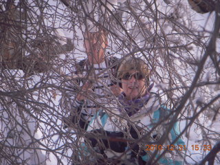 66 7ex. Zion National Park trip - Hidden Canyon hike - Luiz and Sheri behind trees