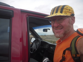 282 7j7. Adam after long hike/run at Canyonlands Lathrop