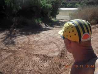 103 7qb. Canyonlands National Park - Lathrop trail hike - Colorado River - Adam looking from behind