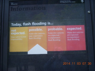 39 8t3. Zion National Park - dawn Riverwalk - flash flood scale