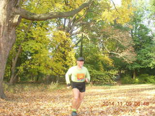 Curtis Arboretum - fall foliage - Adam running (tripod and timer)