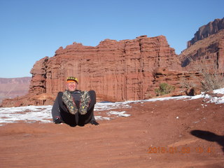 64 8v3. Fisher Towers hike - Adam and cramp-on bottoms - tripod and timer