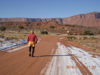 78 8v3. driving from Fisher Towers hike - Adam running (back) - tripod and timer