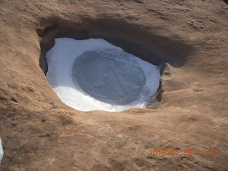 48 8v5. Dead Horse Point State Park hike - snowy, icy puddle