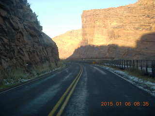 73 8v6. driving back to Moab - sunrise