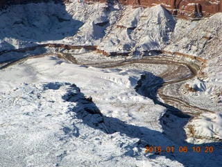 114 8v6. aerial - snowy canyonlands - Dirty Devil airstrip