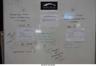 1 a0f. schedule board - group 9 left at 2:30 (!)