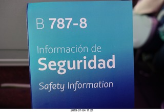 flight to Lima - B787 dreamliner - safety card