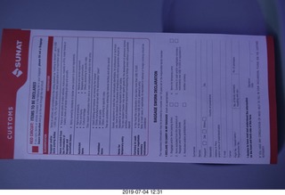 flight to Lima - customs card