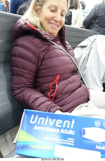 63 a0f. Peru - Cusco - airport - Cindy needed a breathing aid at 11000 elevation