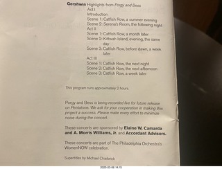 Philadelphia - Kimmel Center - Verizon Hall - Philadelphia Orchestra - program