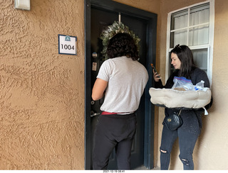 cat Pickle with Anthony and Olga entering her new home