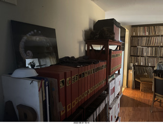 my tapes shelf with my cats Miss Pris and Jane