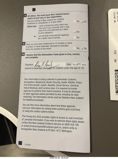 23 a1s. New Zealand immigration card