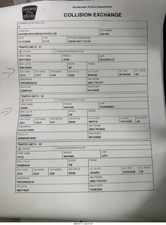 52 a2d. Scottsdale, Hayden Road, my car crash - Collision Exchange document