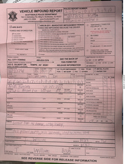 54 a2d. Scottsdale, Hayden Road, my car crash - Vehicle Impound Report