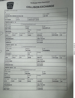 56 a2d. Scottsdale, Hayden Road, my car crash - Collision Exchange document