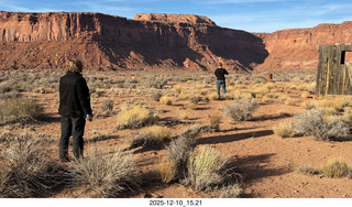 248 a2q. Utah - Happy Canyon airstrip area - Heather watching Tyler taking a picture of a rabbit