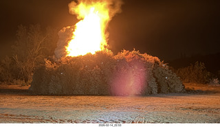 Arizona Flying Circus - night - Christmas trees under attack on fire
