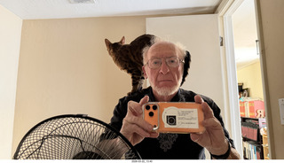 Adam and my cat Pickle on my shoulder